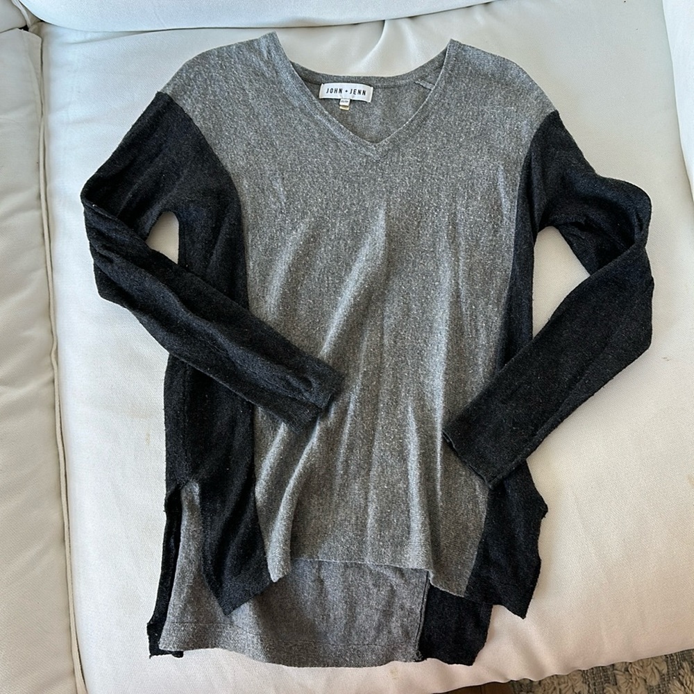 Grey and black v-neck sweater
